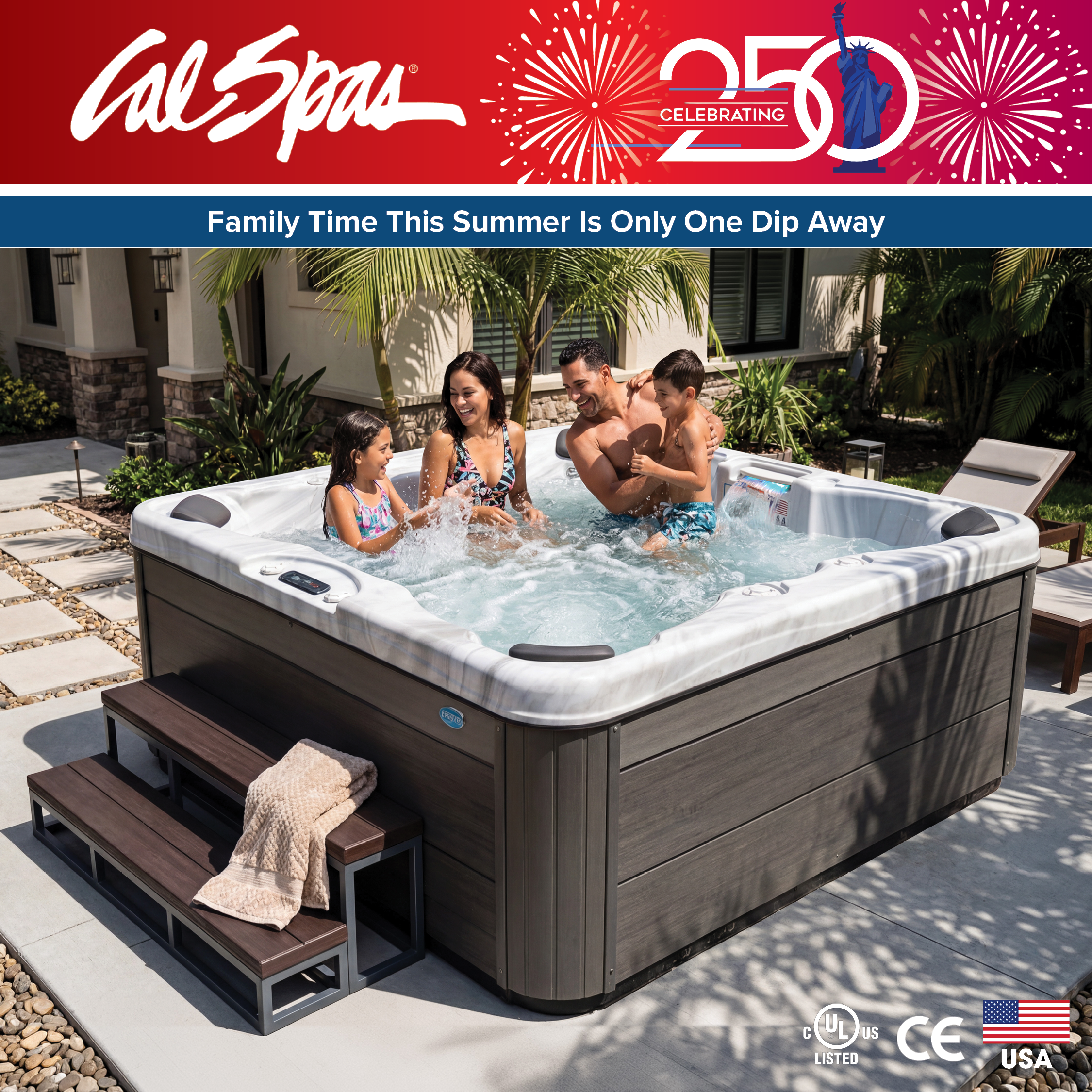 Calspas hot tub being used in a family setting - Casper